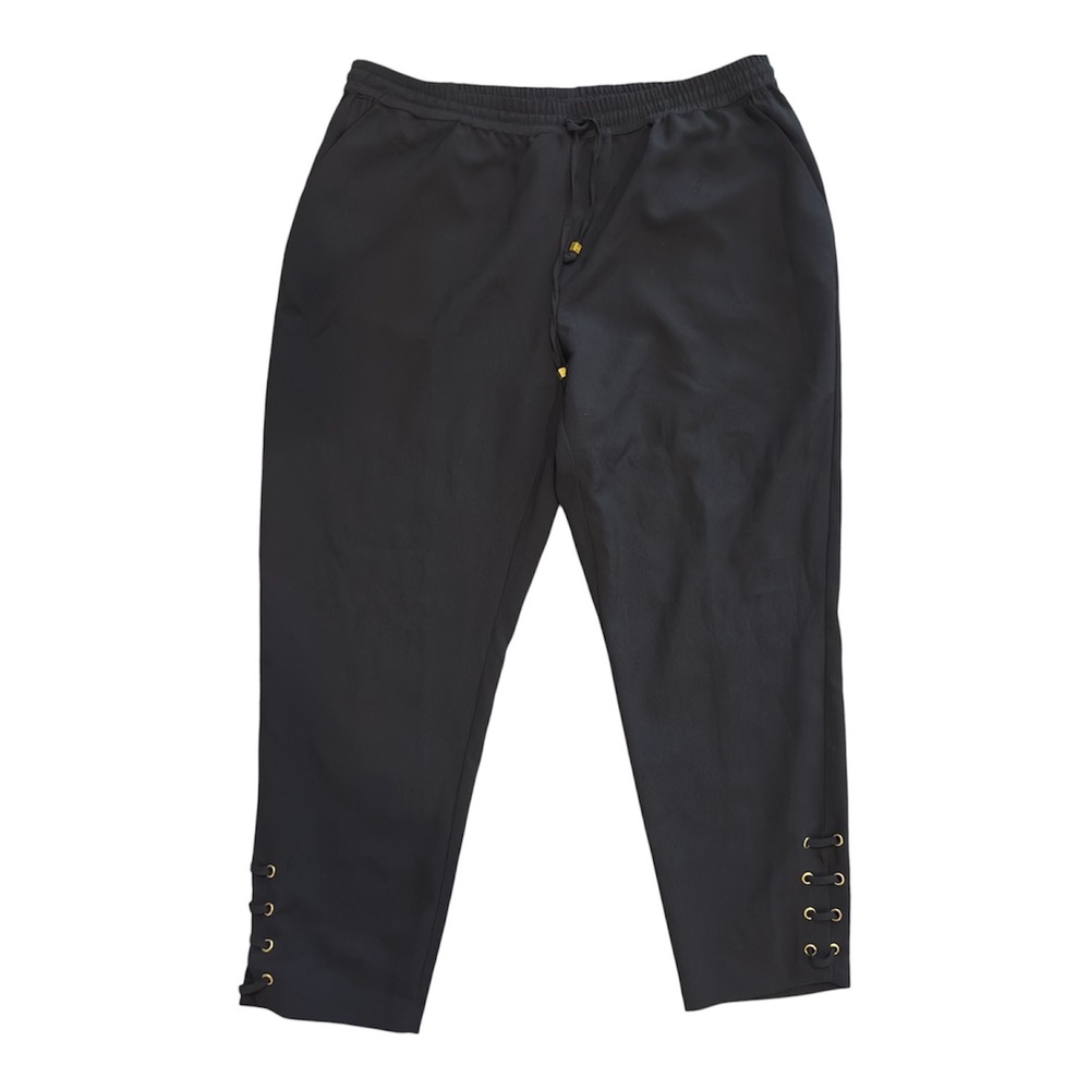 Michael Kors Black Lace Up Ankle Jogger Pants Gold Hardware Womens Large